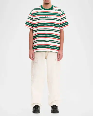 vowels Men's Cotton Multi-Stripe Logo T-Shirt | Thumbnail 2