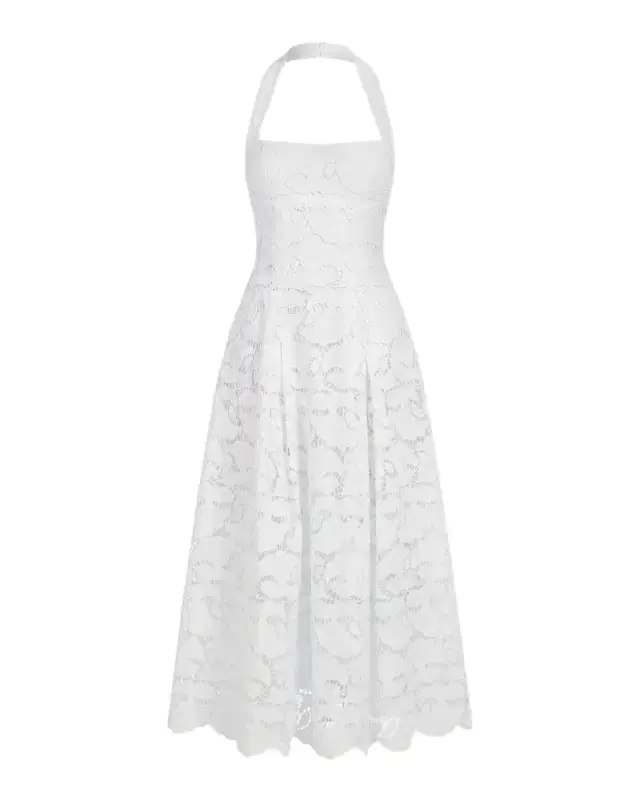 NICHOLAS Elisabeth Pleated Lace Halter Midi Dress