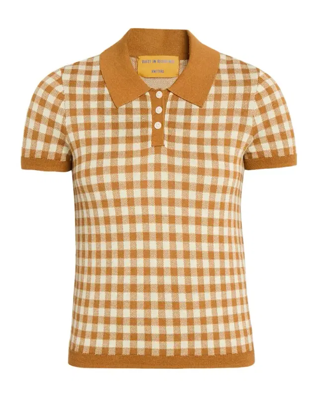 Guest in Residence Gingham Shrunken Silk-Linen Polo
