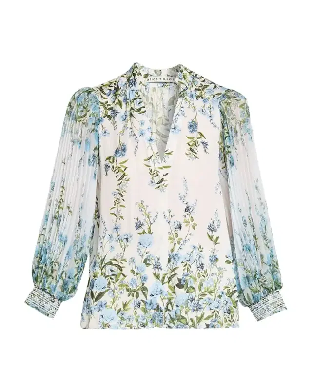 Ilan Pleated-Sleeve Blouse