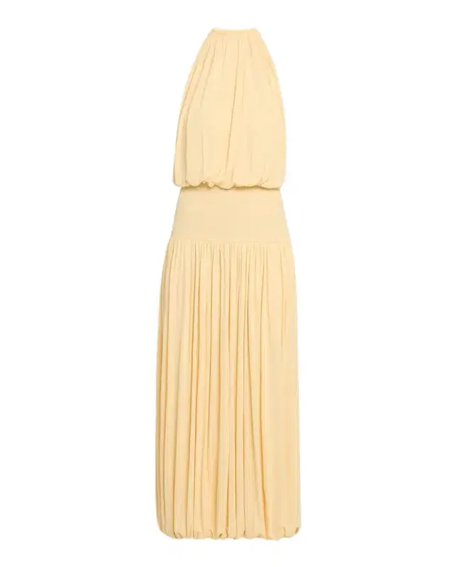 Soft Gathered Halter Midi Bubble Dress
