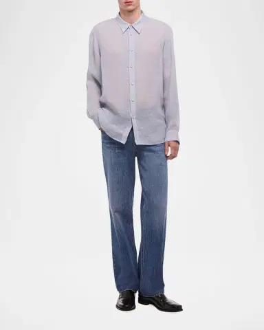 Helmut Lang Men's Relaxed Fit Linen Button-Down Shirt | Thumbnail 2