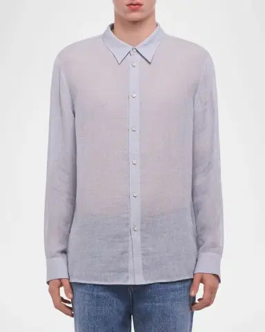 Helmut Lang Men's Relaxed Fit Linen Button-Down Shirt | Thumbnail 4