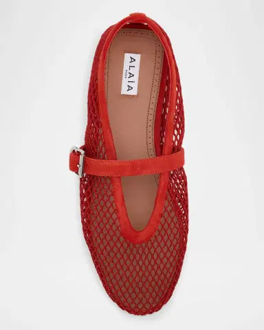 Alaïa Mesh Mary Jane Suede Ballerina Flats | Thumbnail 6