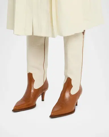 Partlow Lucille Leather and Canvas Knee-High Cowboy Boots | Thumbnail 2 Partlow Lucille Leather and Canvas Knee-High Cowboy Boots | Thumbnail 2