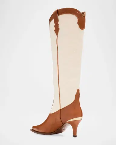 Partlow Lucille Leather and Canvas Knee-High Cowboy Boots | Thumbnail 3 Partlow Lucille Leather and Canvas Knee-High Cowboy Boots | Thumbnail 3