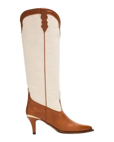 Partlow Lucille Leather and Canvas Knee-High Cowboy Boots | Thumbnail 1 Partlow Lucille Leather and Canvas Knee-High Cowboy Boots | Thumbnail 1