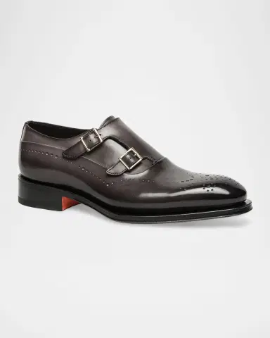 Santoni Men's Kaj Brogue Leather Double-Monk Strap Loafers | Thumbnail 2 Santoni Men's Kaj Brogue Leather Double-Monk Strap Loafers | Thumbnail 2