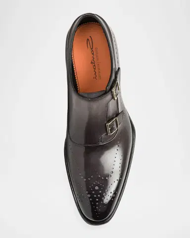 Santoni Men's Kaj Brogue Leather Double-Monk Strap Loafers | Thumbnail 3 Santoni Men's Kaj Brogue Leather Double-Monk Strap Loafers | Thumbnail 3