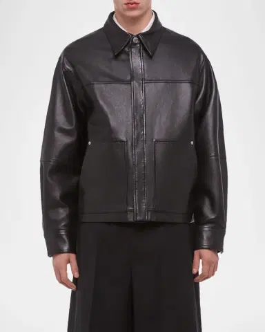 Helmut Lang Men's Bonded Leather Snap-Front Jacket | Thumbnail 4