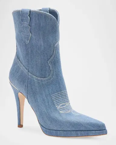 Partlow 95mm Camila Denim Western Ankle Boots | Thumbnail 2