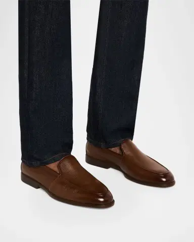 Santoni Men's Malibu Grained Leather Rubber-Sole Loafers | Thumbnail 2 Santoni Men's Malibu Grained Leather Rubber-Sole Loafers | Thumbnail 2