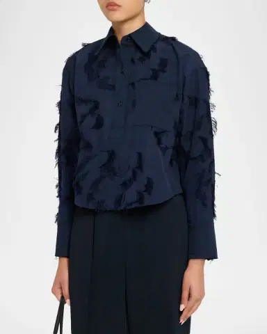 Jason Wu Collection Long Sleeve Fringe Fil Coupe Collared Shirt | Thumbnail 4 Jason Wu Collection Long Sleeve Fringe Fil Coupe Collared Shirt | Thumbnail 4