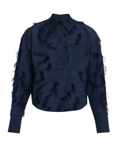 Jason Wu Collection Long Sleeve Fringe Fil Coupe Collared Shirt | Thumbnail 1 Jason Wu Collection Long Sleeve Fringe Fil Coupe Collared Shirt | Thumbnail 1