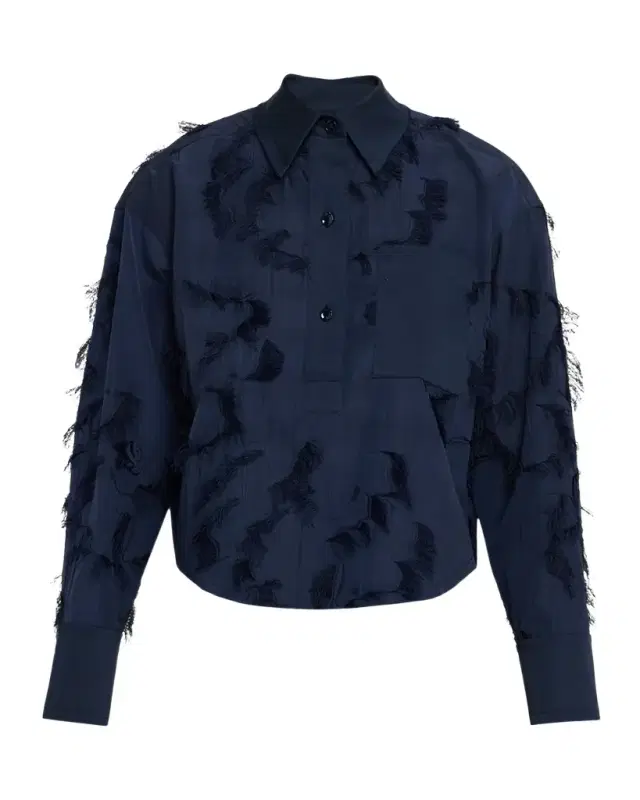Long Sleeve Fringe Fil Coupe Collared Shirt