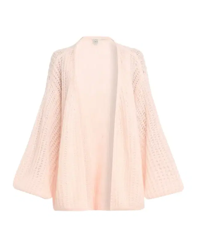 Balloon-Sleeve Mohair Open Knit Puffed Cardigan