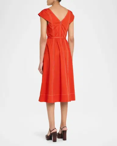 Jason Wu Collection Cap-Sleeve V-Neck Belted Bustier Midi Dress | Thumbnail 3