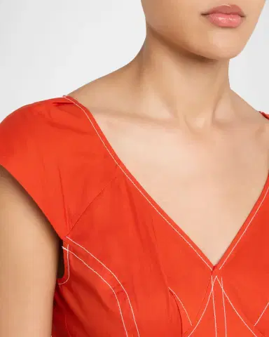 Jason Wu Collection Cap-Sleeve V-Neck Belted Bustier Midi Dress | Thumbnail 5