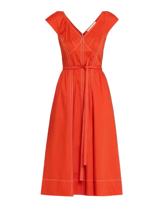 Jason Wu Collection Cap-Sleeve V-Neck Belted Bustier Midi Dress
