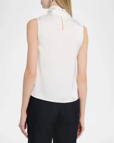 Misook Tie-Neck Sleeveless Crepe De Chine Blouse | Thumbnail 3 Misook Tie-Neck Sleeveless Crepe De Chine Blouse | Thumbnail 3
