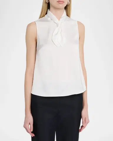 Misook Tie-Neck Sleeveless Crepe De Chine Blouse | Thumbnail 4 Misook Tie-Neck Sleeveless Crepe De Chine Blouse | Thumbnail 4