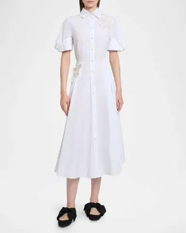 Erdem Pleated Floral Applique Cotton Midi Shirtdress | Thumbnail 4 Erdem Pleated Floral Applique Cotton Midi Shirtdress | Thumbnail 4