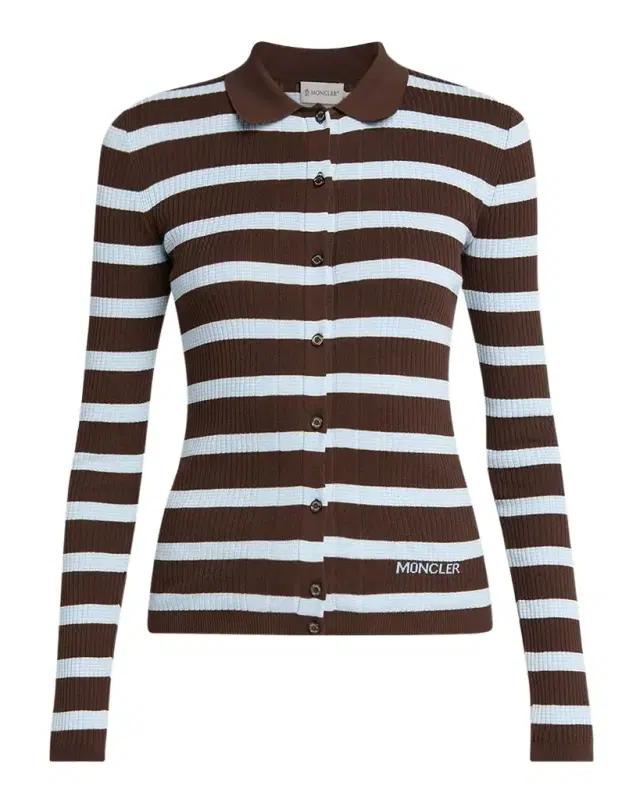 Stripe Long-Sleeve Polo Cardigan