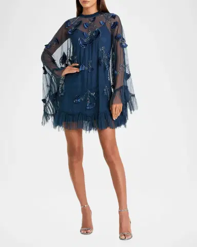 Mac Duggal Embellished Mesh A-Line Mini Dress | Thumbnail 2 Mac Duggal Embellished Mesh A-Line Mini Dress | Thumbnail 2