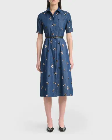 Altuzarra Kieran Sequined Floral Denim Midi Shirtdress With Belt | Thumbnail 2 Altuzarra Kieran Sequined Floral Denim Midi Shirtdress With Belt | Thumbnail 2