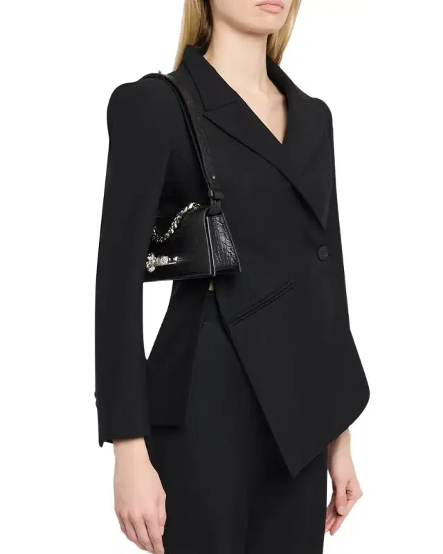 McQueen Jeweled Croc-Embossed Leather Shoulder Bag