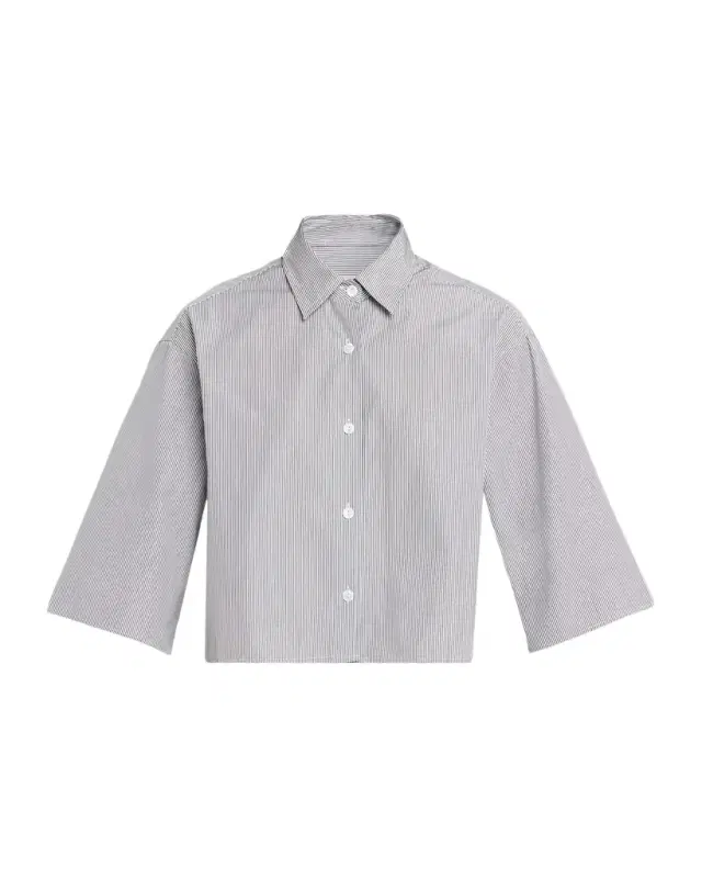 Cropped Short-Sleeve Button-Down Shirt