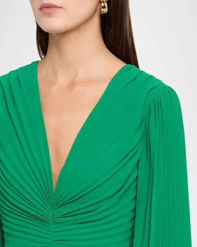 BADGLEY MISCHKA Pleated Blouson-Sleeve Georgette Gown | Thumbnail 5 BADGLEY MISCHKA Pleated Blouson-Sleeve Georgette Gown | Thumbnail 5