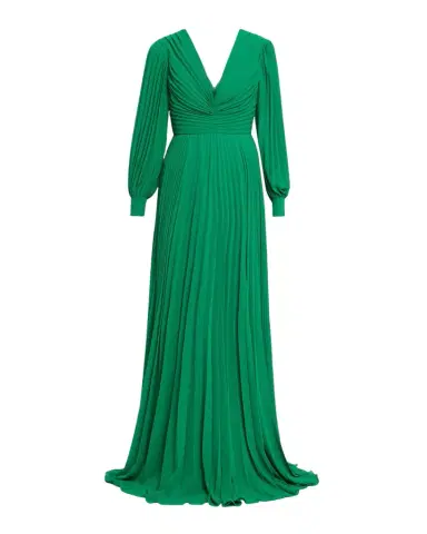 BADGLEY MISCHKA Pleated Blouson-Sleeve Georgette Gown | Thumbnail 1 BADGLEY MISCHKA Pleated Blouson-Sleeve Georgette Gown | Thumbnail 1