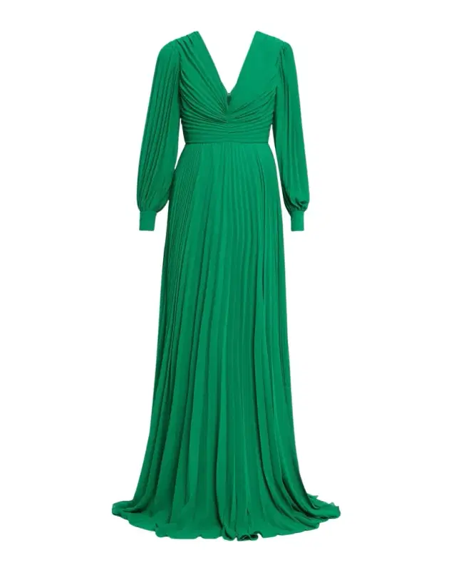 Pleated Blouson-Sleeve Georgette Gown