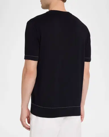 Brioni Men's Sea Island Cotton Short-Sleeve Crewneck Sweater | Thumbnail 3 Brioni Men's Sea Island Cotton Short-Sleeve Crewneck Sweater | Thumbnail 3
