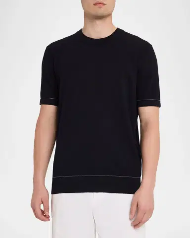 Brioni Men's Sea Island Cotton Short-Sleeve Crewneck Sweater | Thumbnail 4 Brioni Men's Sea Island Cotton Short-Sleeve Crewneck Sweater | Thumbnail 4