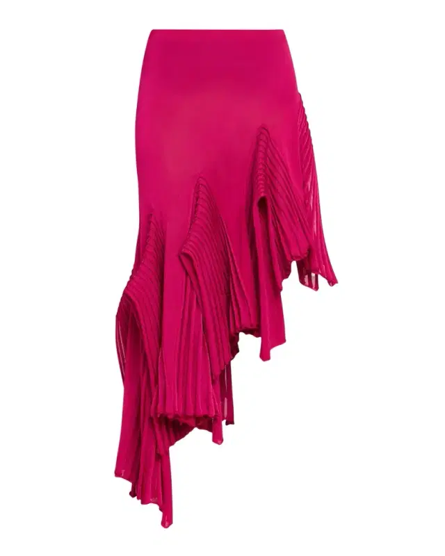 ALAÏA Asymmetric Godet Ruffle Midi Skirt