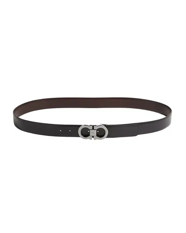 Men 's Reversible Leather Double-Gancio Belt