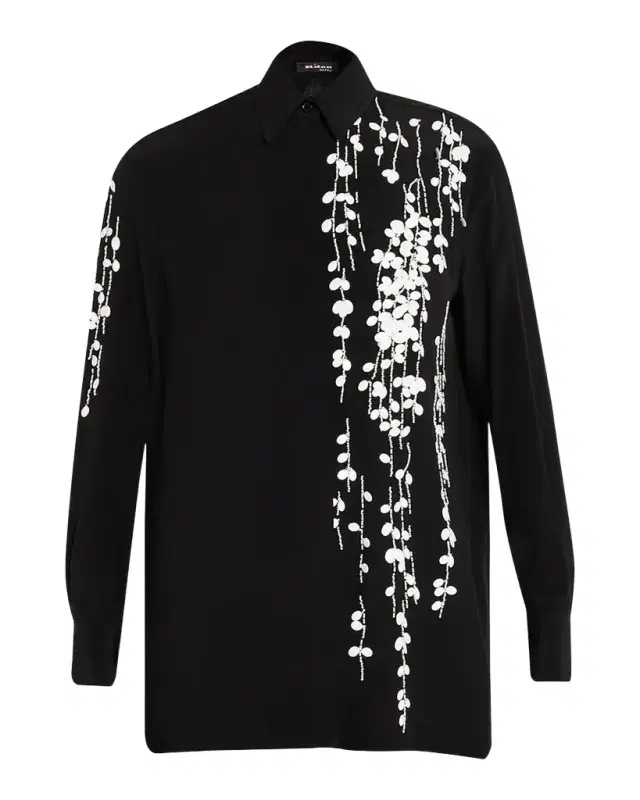 Embellished Silk Button-Down Shirt