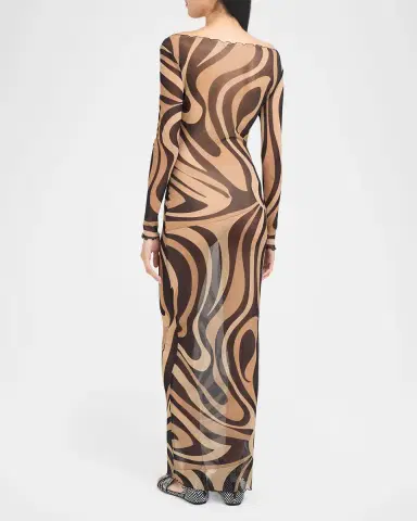 Pucci Marmo Tulle Long-Sleeve Maxi Dress | Thumbnail 3