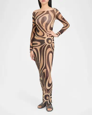 Pucci Marmo Tulle Long-Sleeve Maxi Dress | Thumbnail 4