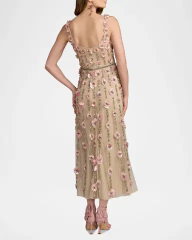 Mac Duggal 3D Floral-Embellished Midi-Dress | Thumbnail 2 Mac Duggal 3D Floral-Embellished Midi-Dress | Thumbnail 2