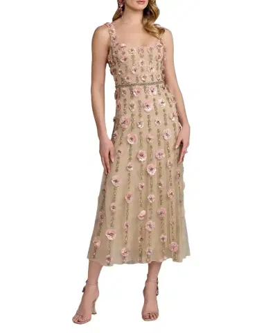 Mac Duggal 3D Floral-Embellished Midi-Dress | Thumbnail 1 Mac Duggal 3D Floral-Embellished Midi-Dress | Thumbnail 1