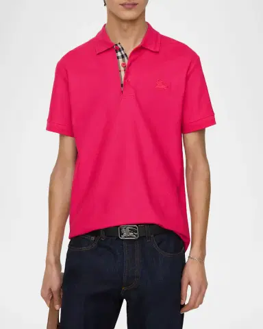 Burberry Men's Check-Placket Cotton Pique Polo Shirt | Thumbnail 2