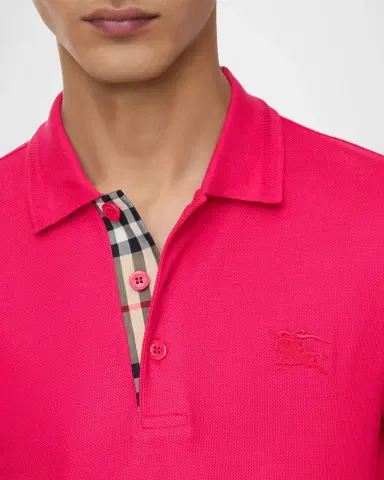 Burberry Men's Check-Placket Cotton Pique Polo Shirt | Thumbnail 3