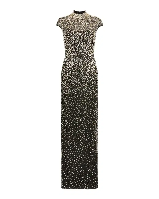 Jenny Packham Treasure Embellished Cap-Sleeve Column Gown