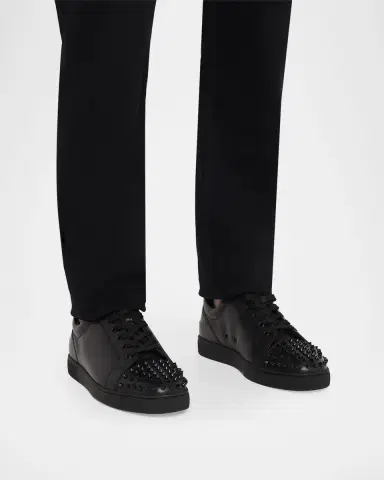 Christian Louboutin Men's Louis Junior Spikes Leather Low-Top Sneakers | Thumbnail 2