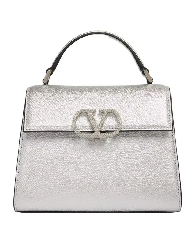 Valentino Garavani Mini Crystal VLogo Metallic Leather Top-Handle Bag