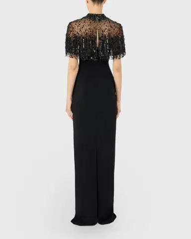 Jenny Packham Livia Crystal Fringe Capelet Column Gown | Thumbnail 3