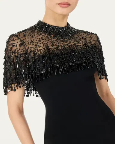 Jenny Packham Livia Crystal Fringe Capelet Column Gown | Thumbnail 4